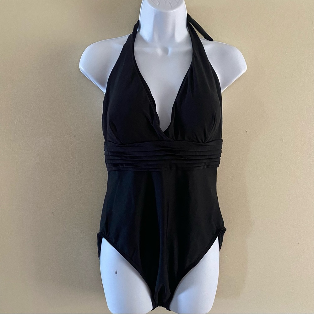 Miraclesuit One Piece Swimsuit Size 14 -Padded Cups -Tummy Control Halter Black